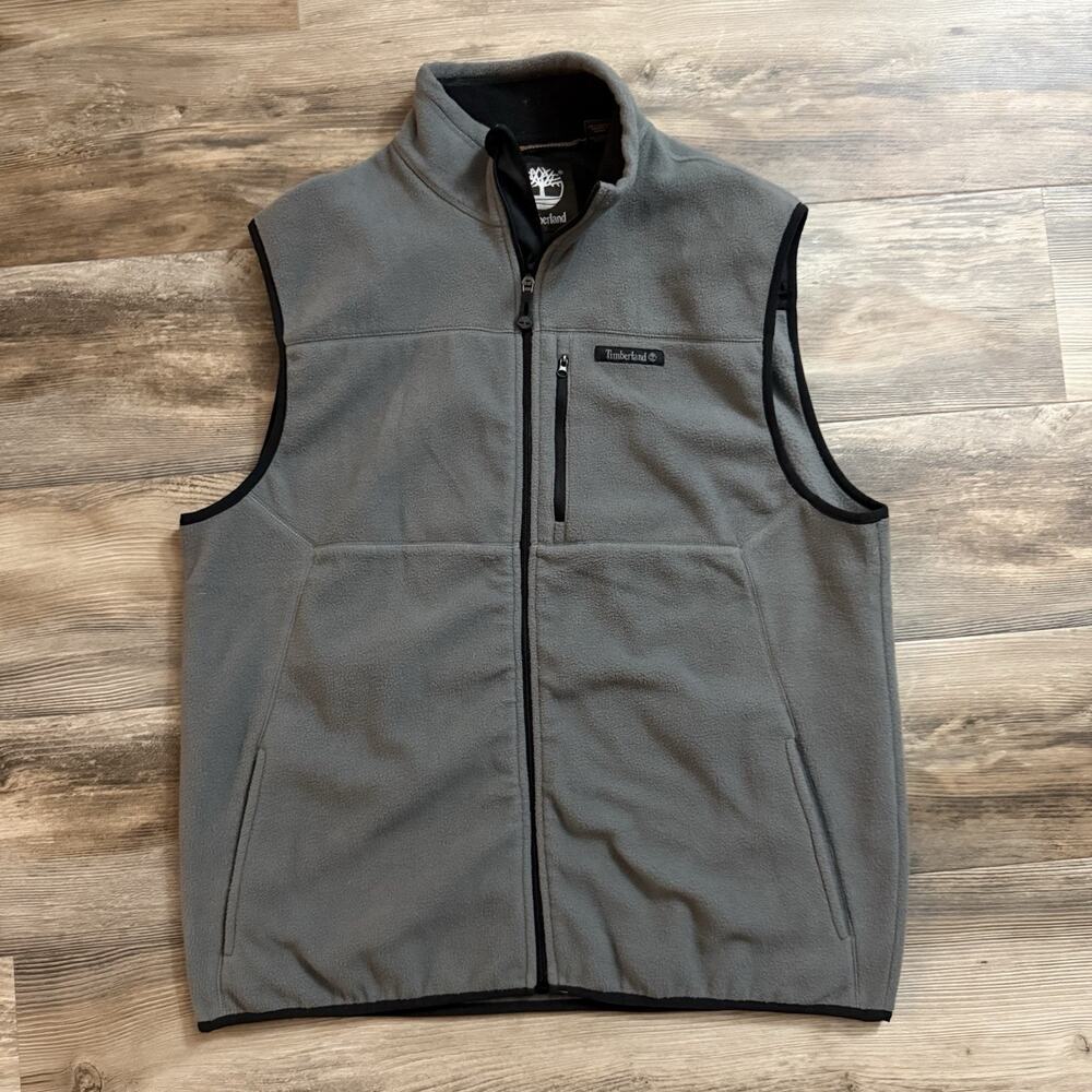 Timberland Vest Men’s Large Gray Fleece Full Zip Stand Collar Chest Zip Pocket